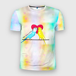 Футболка спортивная мужская Влюбленные волнистые попугайчики, цвет: 3D-принт