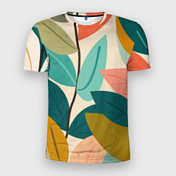 Мужская спорт-футболка Паттерн стебли с разноцветными листьями