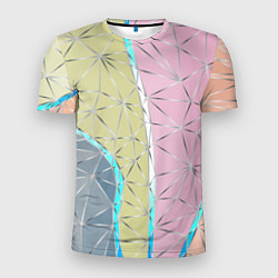 Мужская спорт-футболка Разноцветный фон из треугольников с металлическими