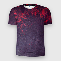 Мужская спорт-футболка Наскальная чёрная текстура с красными брызгами