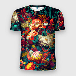 Мужская спорт-футболка Цветочный паттерн с цветами и листьями