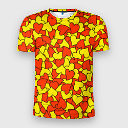 Футболка спортивная мужская Красно-желтые сердца, цвет: 3D-принт