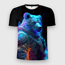 Мужская спорт-футболка Неоновый медведь воин