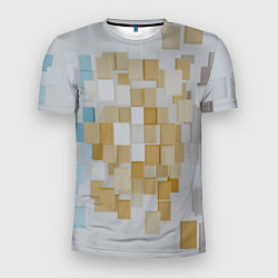 Мужская спорт-футболка Геометрические золотые, синие и белые кубы