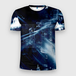 Мужская спорт-футболка Тёмно-ледяной фон и бесконечный код