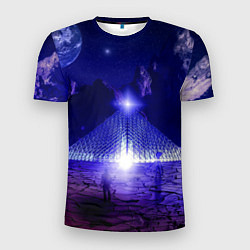 Футболка спортивная мужская Синяя магическая пирамида, горы и космос, цвет: 3D-принт