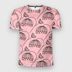 Мужская спорт-футболка Цветы в стиле бохо на пудрово-розовом фоне