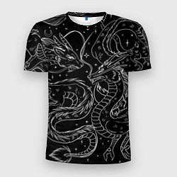 Мужская спорт-футболка Дракон - унесенные призраками: тату на черном