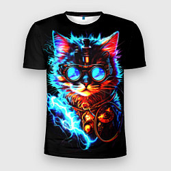 Мужская спорт-футболка Светящийся кот стимпанк