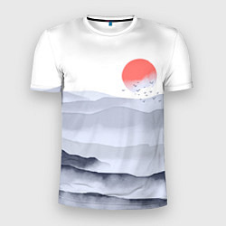 Мужская спорт-футболка Японский пейзаж - восход солнца
