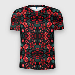 Мужская спорт-футболка Растительный узор из красных цветов