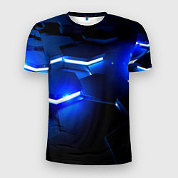 Мужская спорт-футболка Металлические соты с синей подсветкой