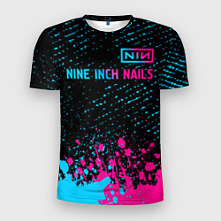 Футболка спортивная мужская Nine Inch Nails - neon gradient: символ сверху, цвет: 3D-принт