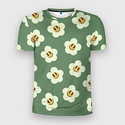 Мужская спорт-футболка Цветочки-смайлики: темно-зеленый паттерн