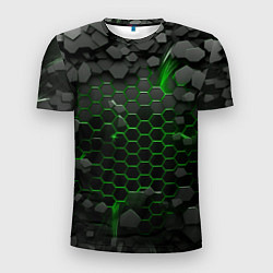 Футболка спортивная мужская Взрыв зеленых плит, цвет: 3D-принт