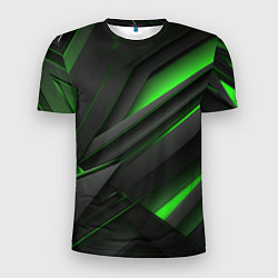 Мужская спорт-футболка Черно-зеленые объемные полосы