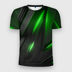 Футболка спортивная мужская Черные пластины с зеленым свечением, цвет: 3D-принт