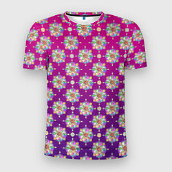 Мужская спорт-футболка Абстрактные разноцветные узоры на пурпурно-фиолето