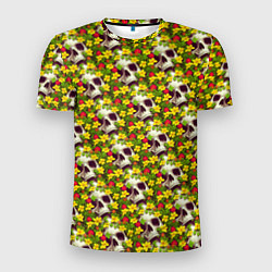 Мужская спорт-футболка Черепа в луговых цветах
