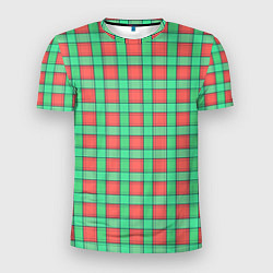 Мужская спорт-футболка Клетчатый зелено -оранжевый паттерн