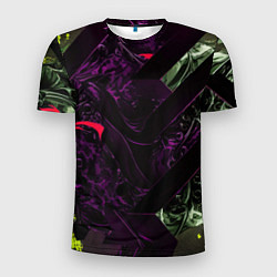 Мужская спорт-футболка Фиолетовая текстура с зелеными вставками