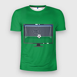 Футболка спортивная мужская Футбольный мяч и ворота на экране монитора, цвет: 3D-принт