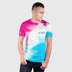 Футболка спортивная мужская Counter Strike 2 neon gradient style: надпись, сим, цвет: 3D-принт — фото 2