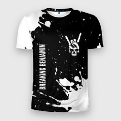 Мужская спорт-футболка Breaking Benjamin и рок символ на темном фоне