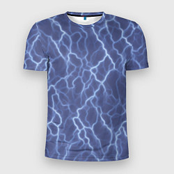 Мужская спорт-футболка Электрический разряд на голубом фоне
