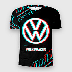 Футболка спортивная мужская Значок Volkswagen в стиле glitch на темном фоне, цвет: 3D-принт
