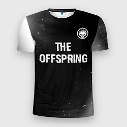 Футболка спортивная мужская The Offspring glitch на темном фоне: символ сверху, цвет: 3D-принт