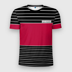 Мужская спорт-футболка Красно-черный полосатый узор с лейблом Спортклуб