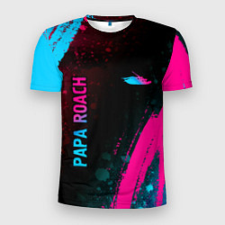 Футболка спортивная мужская Papa Roach - neon gradient: надпись, символ, цвет: 3D-принт