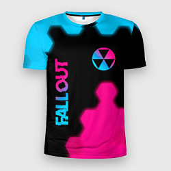 Мужская спорт-футболка Fallout - neon gradient: надпись, символ