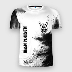 Мужская спорт-футболка Iron Maiden и рок символ на светлом фоне