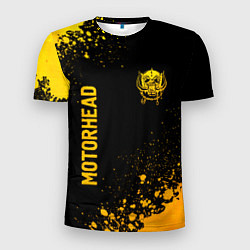 Мужская спорт-футболка Motorhead - gold gradient: надпись, символ