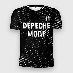 Футболка спортивная мужская Depeche Mode glitch на темном фоне: символ сверху, цвет: 3D-принт