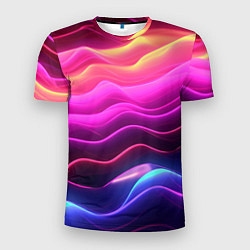 Мужская спорт-футболка Розовые и фиолетовые неоновые волны