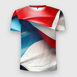Мужская спорт-футболка Белые синие красные объемные волны