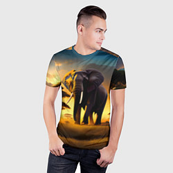 Футболка спортивная мужская Слон и рассвет в саванне, цвет: 3D-принт — фото 2