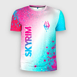 Мужская спорт-футболка Skyrim neon gradient style: надпись, символ