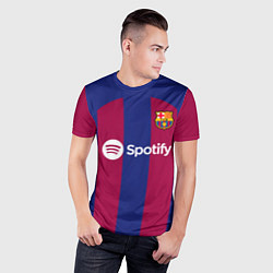 Футболка спортивная мужская Гави Барселона форма 2324 домашняя, цвет: 3D-принт — фото 2