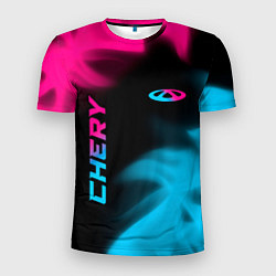 Мужская спорт-футболка Chery - neon gradient: надпись, символ