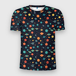 Мужская спорт-футболка Темный космос с планетами паттерн