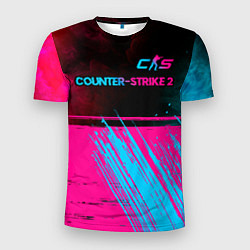 Футболка спортивная мужская Counter-Strike 2 - neon gradient: символ сверху, цвет: 3D-принт