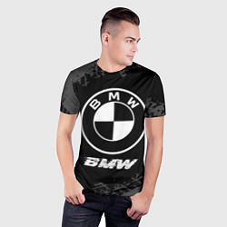 Футболка спортивная мужская BMW speed на темном фоне со следами шин, цвет: 3D-принт — фото 2
