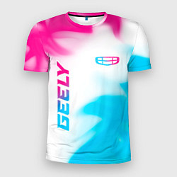 Мужская спорт-футболка Geely neon gradient style: надпись, символ