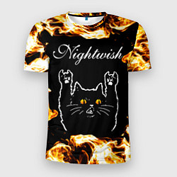 Футболка спортивная мужская Nightwish рок кот и огонь, цвет: 3D-принт