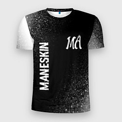 Мужская спорт-футболка Maneskin glitch на темном фоне: надпись, символ