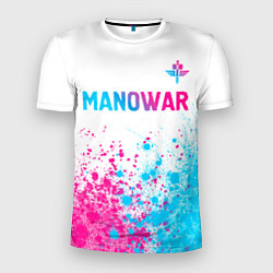 Футболка спортивная мужская Manowar neon gradient style: символ сверху, цвет: 3D-принт